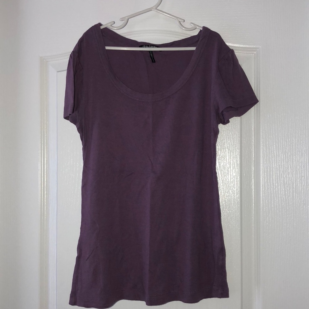 Purple Tee with Pleated Cap Sleeves